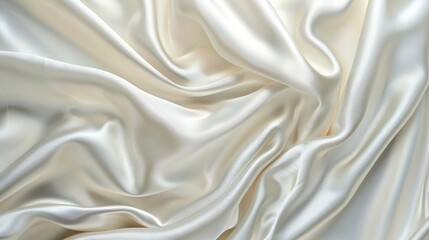 Fototapeta premium Silky white satin fabric with copy space wavy folds Top view for elegant web banner