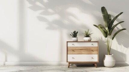 Chic drawer set by white wall indoors room for text