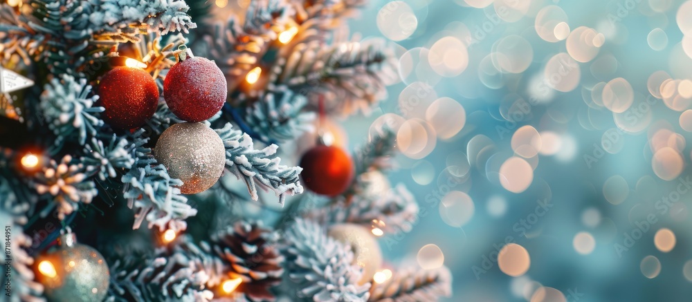 Poster bright winter holiday tree decoration for christmas and new year with space for an image. image with