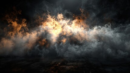 Fototapeta premium A captivating scene of thick smoke and fiery flames creating a dramatic and intense atmosphere.