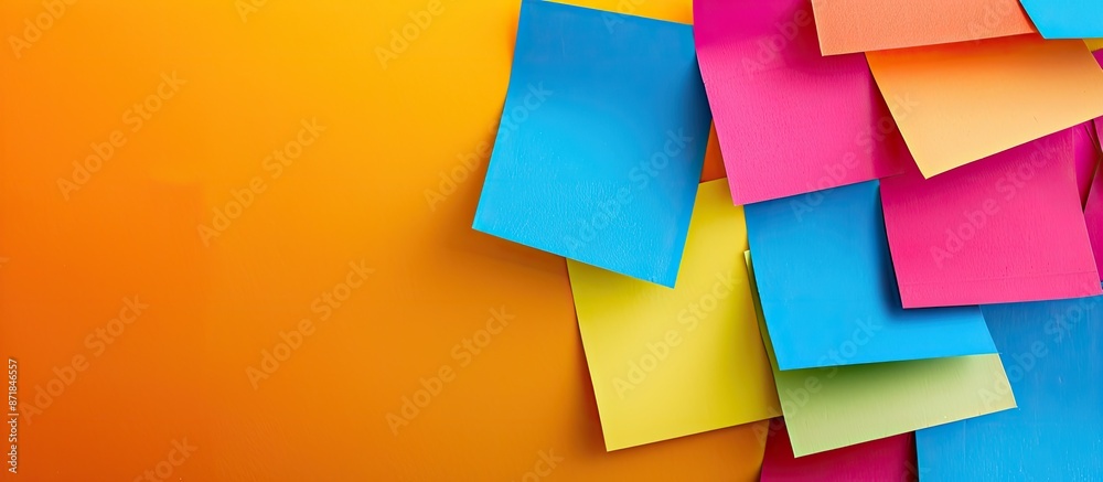 Poster colorful office stickers displayed on a colored background, providing ample copy space image for con