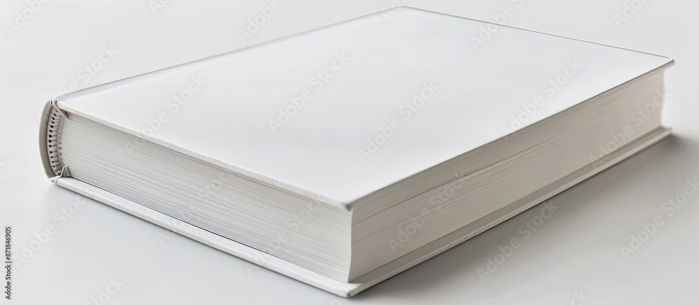 Poster Close-up view showing a blank white book on a white background with a clipping path for easy editing and a copy space image included.