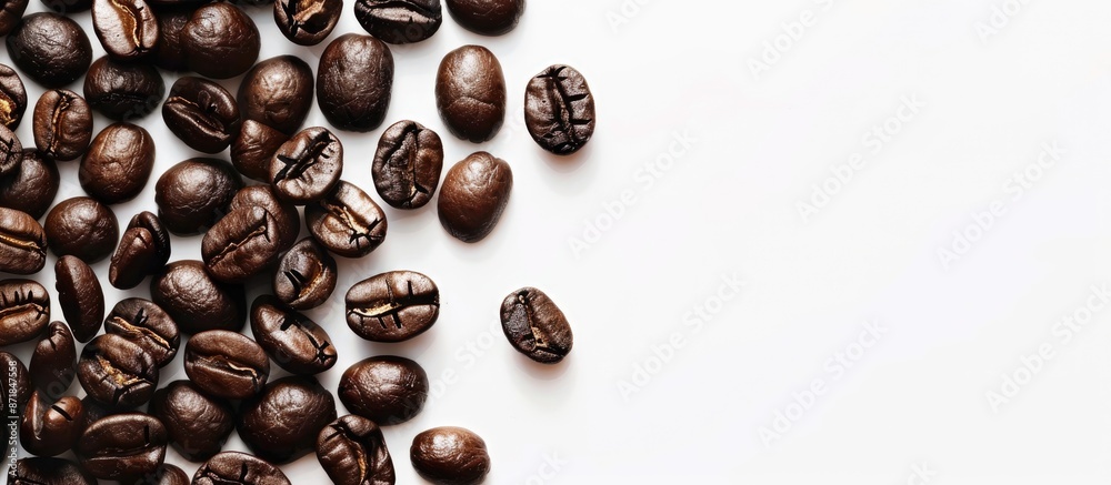 Poster coffee beans displayed with copy space image against a white background.