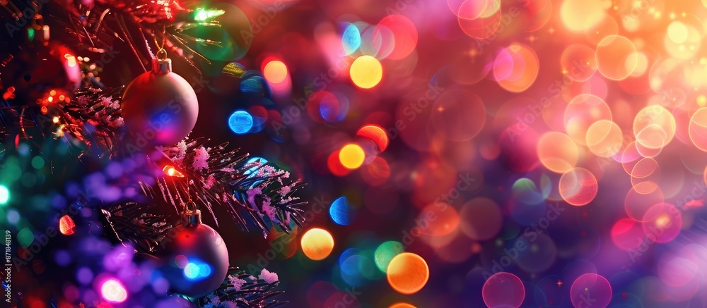 Poster blurry multicolored neon lights on a christmas-themed background with copy space image.