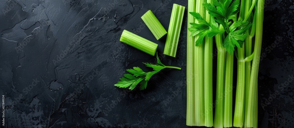 Aufkleber Celery sticks displayed with a dark background for copy space image.