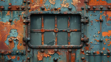 Naklejka premium Rusty metal with flaky paint, evoking abandoned urban settings and industrial decay. , Minimalism,