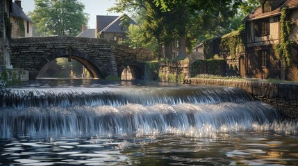 beautiful deep forest waterfalling on stones stairs 