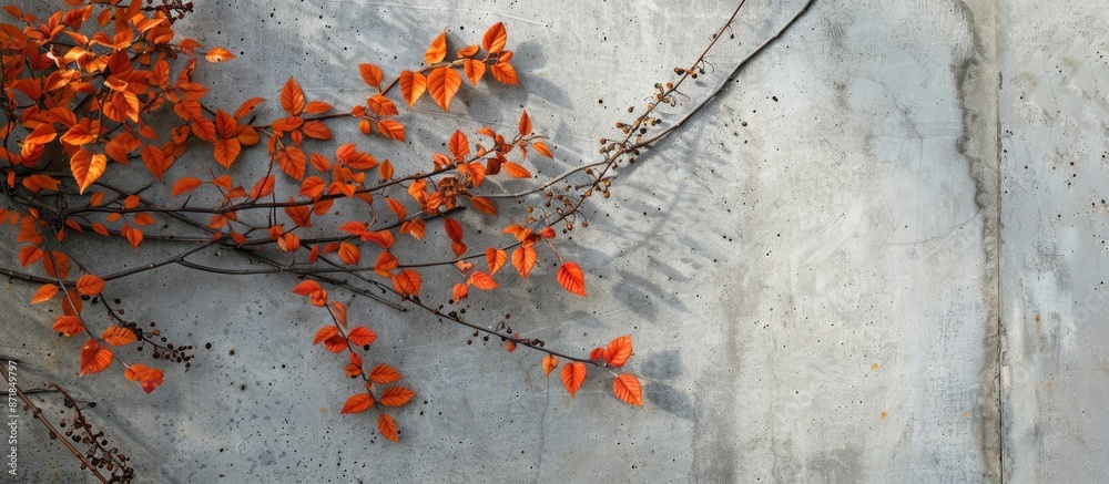 Poster Fall foliage set against a cement backdrop with copy space image available.