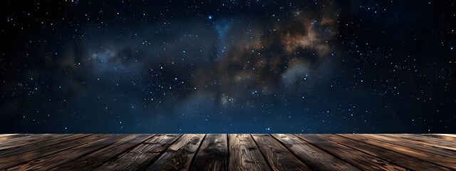 Empty wooden table and cosmos in the background, Copy space.