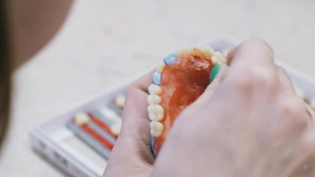 Dental Technician Manufacturing a Prosthesis in a Dental Lab