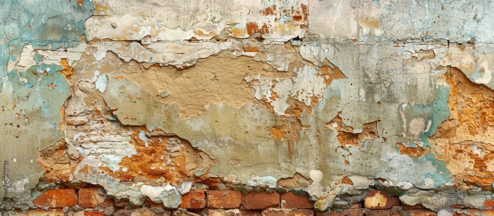Poster copy space image showcasing an aging brick wall with partially worn plaster.