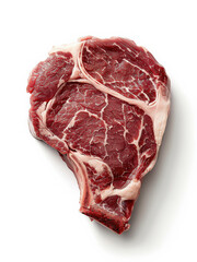 Fototapeta premium Raw ribeye steak on white background, showcasing marbling and texture. Perfect for grilling, barbecue, or gourmet cooking.