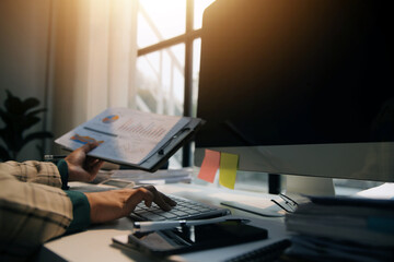 Team of business people working together in the meeting room office, teamwork background charts and graphs banner, double exposure successful teamwork,business planning concept.