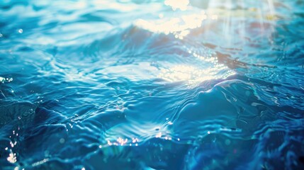Abstract Background of Clear Blue Water with Waves and Sunlight