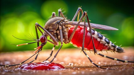 Naklejka premium Aedes mosquitoes drink blood until their stomachs are full.