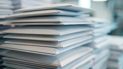 Obraz premium Selective focus on stack of large white postal envelopes