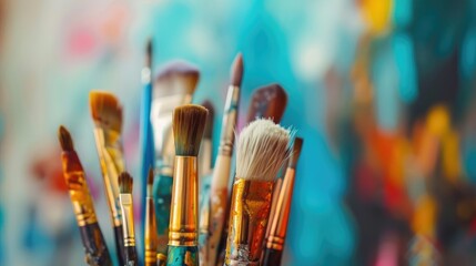 Fototapeta premium Brushes stored in container Creative learning concept