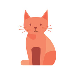Cute orange cat illustration, sitting and smiling with simple design on a white background.