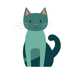 Cute green cartoon cat with orange ears and nose, sitting happily with a curled tail.