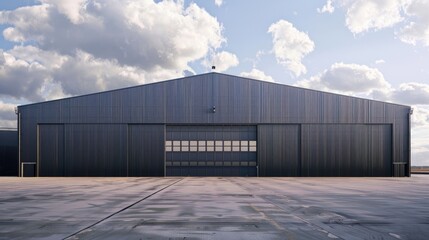 Large metal warehouse with blank exterior for copy space