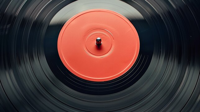 a record with a red disk on it's center and a black background