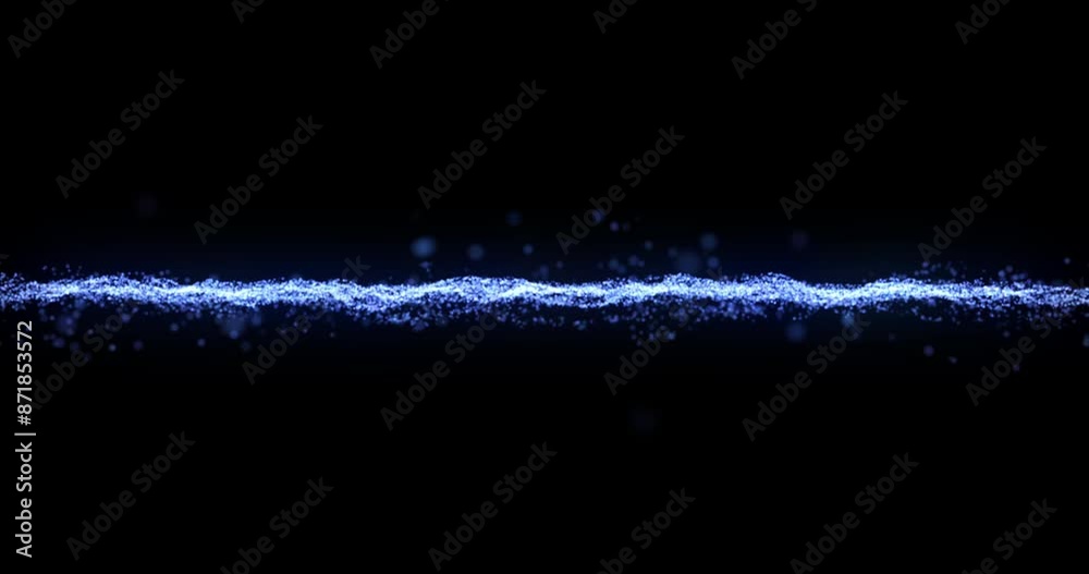 Aufkleber Animation, data stream and networking with blue particles on black background for communication. Digital, future and graphic with cloud computing or information technology flow in dark cyberspace