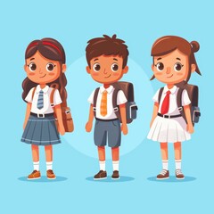 Obraz premium Three children are standing in a row, each wearing a school uniform
