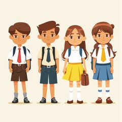Fototapeta premium Four children are standing in a row, all wearing school uniforms