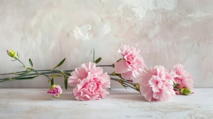 Fototapeta premium Pink carnation bouquet in vintage style on white backdrop