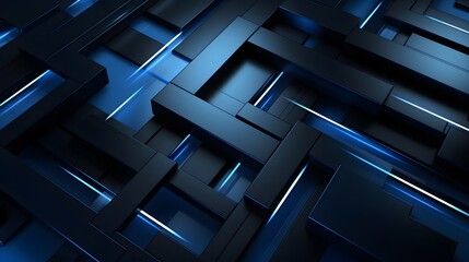 3d rendering of blue and black abstract geometric background. Scene for advertising, technology, showcase, banner, game, sport, cosmetic, business, metaverse. Sci-Fi Illustration. Product display