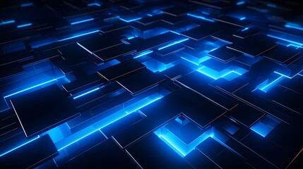 Obraz premium 3d rendering of blue and black abstract geometric background. Scene for advertising, technology, showcase, banner, game, sport, cosmetic, business, metaverse. Sci-Fi Illustration. Product display