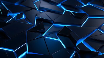 3d rendering of blue and black abstract geometric background. Scene for advertising, technology, showcase, banner, game, sport, cosmetic, business, metaverse. Sci-Fi Illustration. Product display