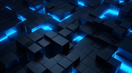 3d rendering of blue and black abstract geometric background. Scene for advertising, technology, showcase, banner, game, sport, cosmetic, business, metaverse. Sci-Fi Illustration. Product display