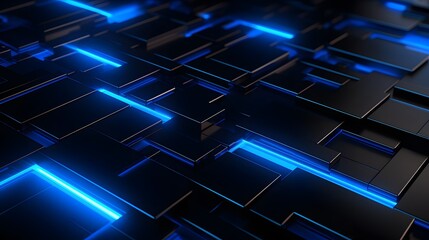 3d rendering of blue and black abstract geometric background. Scene for advertising, technology, showcase, banner, game, sport, cosmetic, business, metaverse. Sci-Fi Illustration. Product display