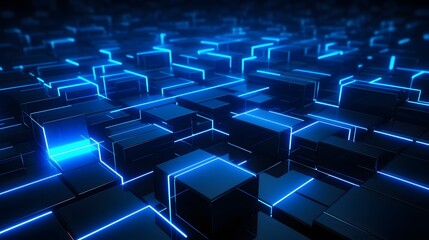 Naklejka premium 3d rendering of blue and black abstract geometric background. Scene for advertising, technology, showcase, banner, game, sport, cosmetic, business, metaverse. Sci-Fi Illustration. Product display