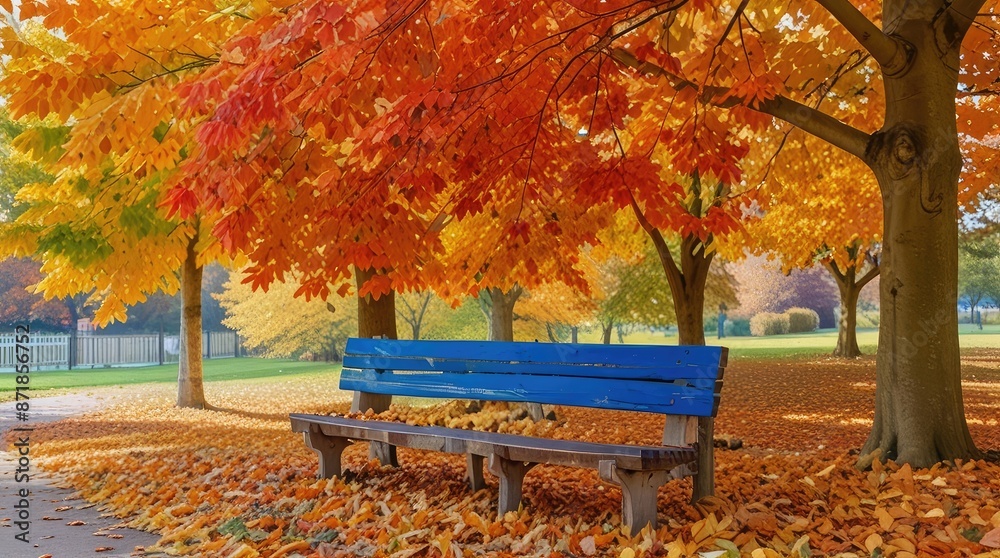 Wall mural bench in autumn park