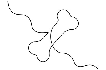 Dog bone continuous one line drawing of isolated outline vector art illustration