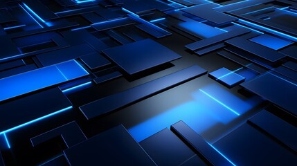Fototapeta premium 3d rendering of blue and black abstract geometric background. Scene for advertising, technology, showcase, banner, game, sport, cosmetic, business, metaverse. Sci-Fi Illustration. Product display