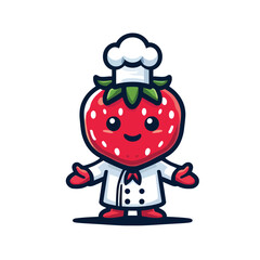 Cute strawberry mascot character in a chef costume