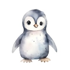 Obraz premium Adorable Watercolor Penguin Plush Toy on White Backdrop