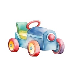 Colorful Watercolor of a Toy Race Car in Nursery Decor
