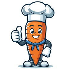 carrot mascot character in chef costume giving thumbs up