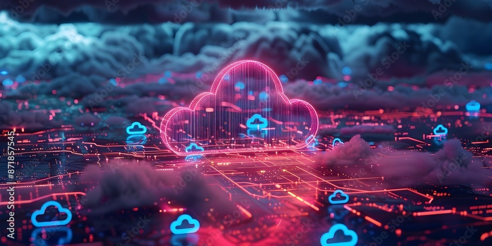 Aufkleber cybersecurity firewall protecting cloud data with digital lock and shield secure tech theme digital 