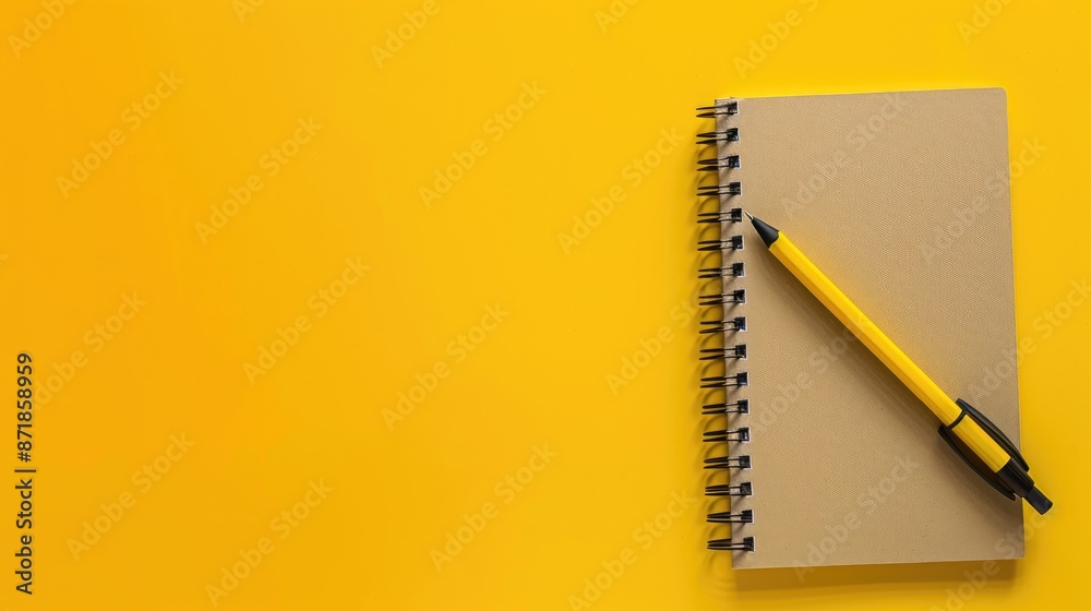 Poster notebook layout display on yellow backdrop
