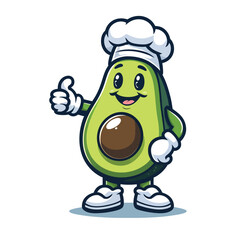 avocado mascot character in chef costume giving thumbs up