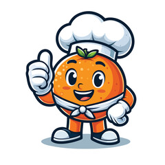 Cute orange fruit cartoon mascot wearing chef costume