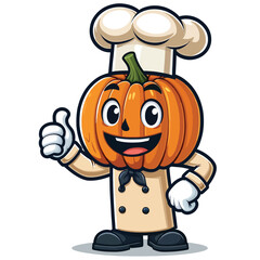 Cute pumpkin cartoon mascot wearing chef costume