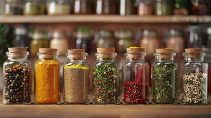 healthy eating habits but also showcases the aesthetic appeal of natural ingredients stored in glass jars, suitable for food-related content, nutritional education, or culinary promotions.