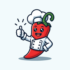 chili pepper mascot character in chef costume giving thumbs up