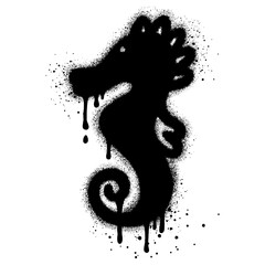 Seahorse graffiti with black spray paint.
